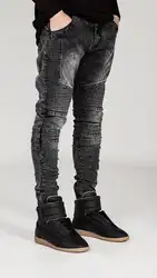 Новый Привет-улица Джинсы для женщин Для мужчин 2016 Для мужчин S Модные мотоциклетные Slim Fit Moto джинсовые штаны брендовые Узкие рваные Rider