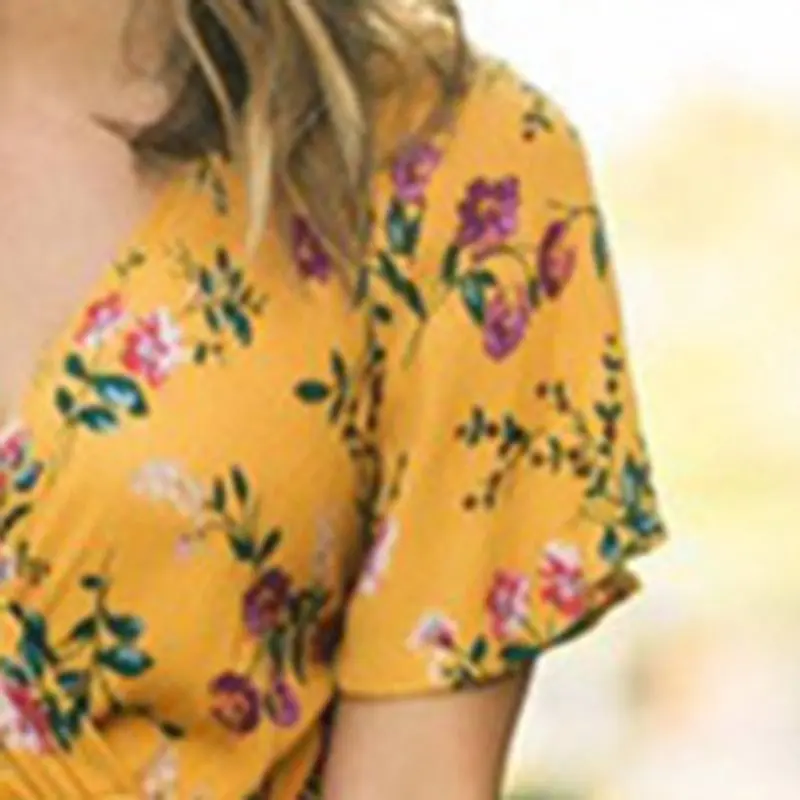 Boho Модное Элегантное Платье макси с цветочным принтом женское приталенное летнее пляжное желтое милое длинное платье с высокой талией для девушек