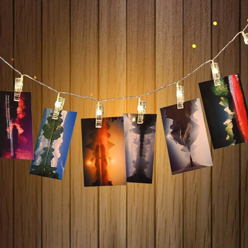 Garland Card Photo Clip LED Lights String 203040 LED Led Fairy Light Xmas Bedroom DIY Clothespin Shapes Battery Christmas Lamp (2)