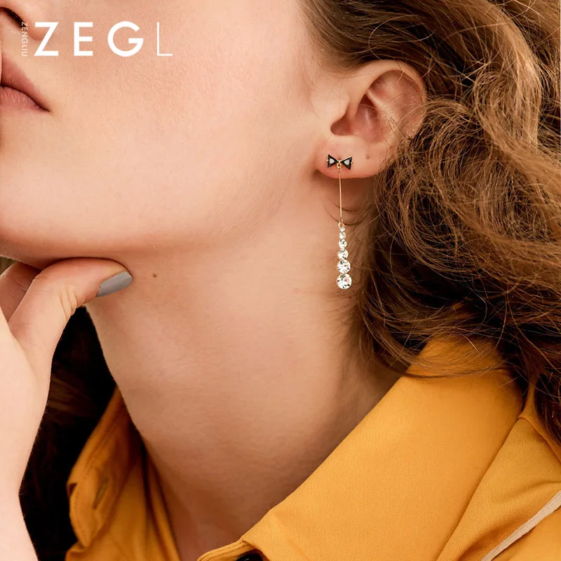 Женские серьги ZEGL 925 пробы серебряные иглы длинные модные милые черные с