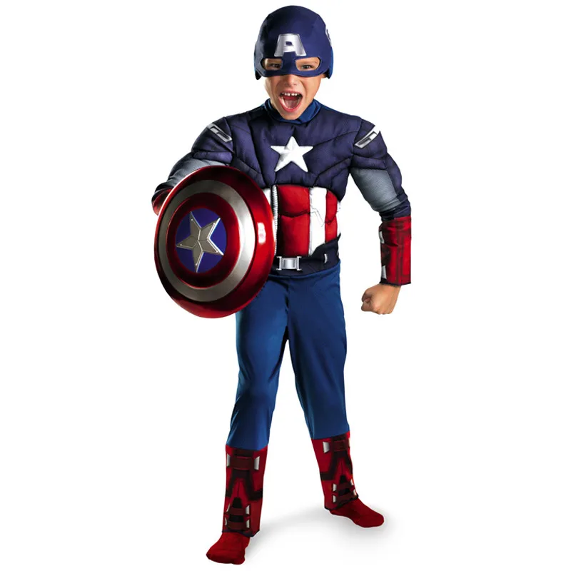 Superhero Muscle Captain America Kids Costume Avengers Christmas Purim Festival Cosplay Costume Boys Girls Birthday Party Gift