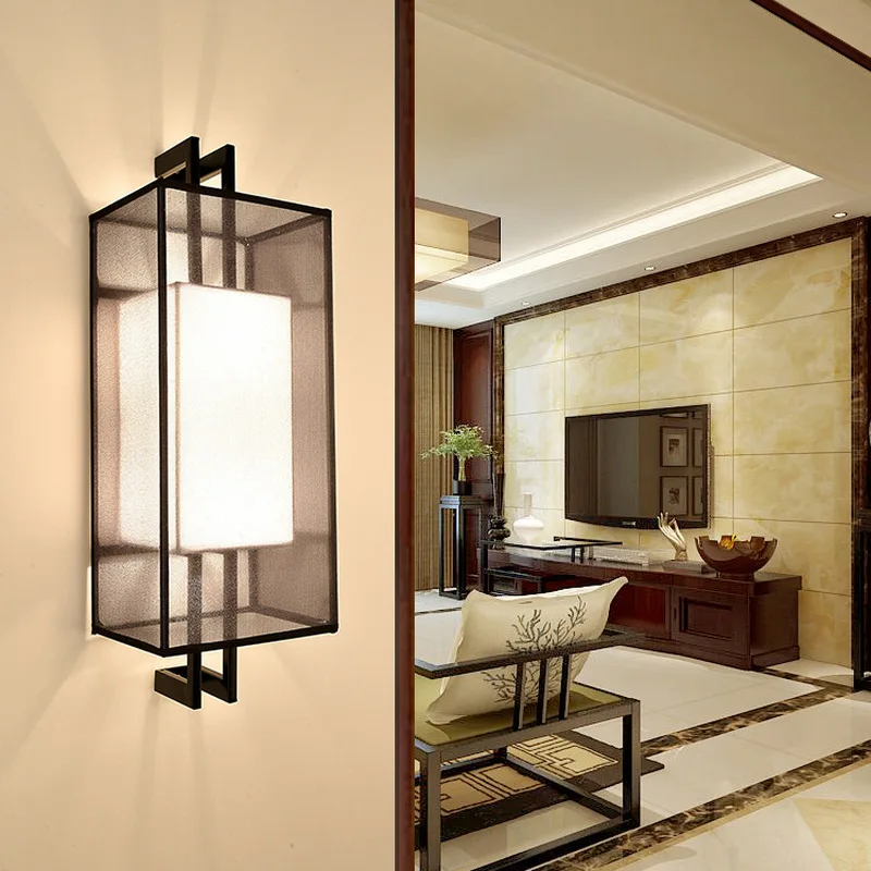 Modern Creative New Chinese Wall Lamp Multi Specification Bedroom Fabric Bedside Light LED Corridor Hotel Room Antique Lamp