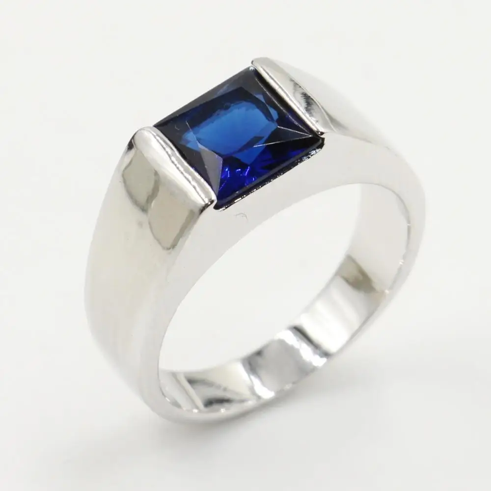 

Rulalei Brand New Vintage Jewelry 925 Sterling Silver Blue 5A Cubic Zirconia Party Handmade Wedding Band Finger Ring For Men