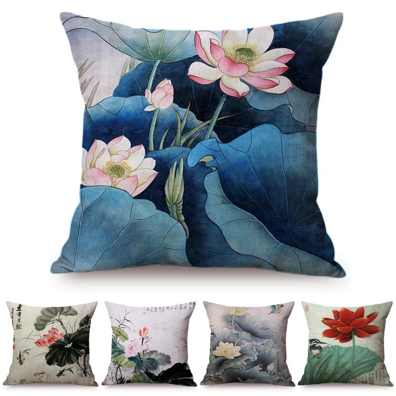 Vintage Dolphin Bird Lotus Sofa Waist Cushion Cover Throw Pillow Case Home Decor 