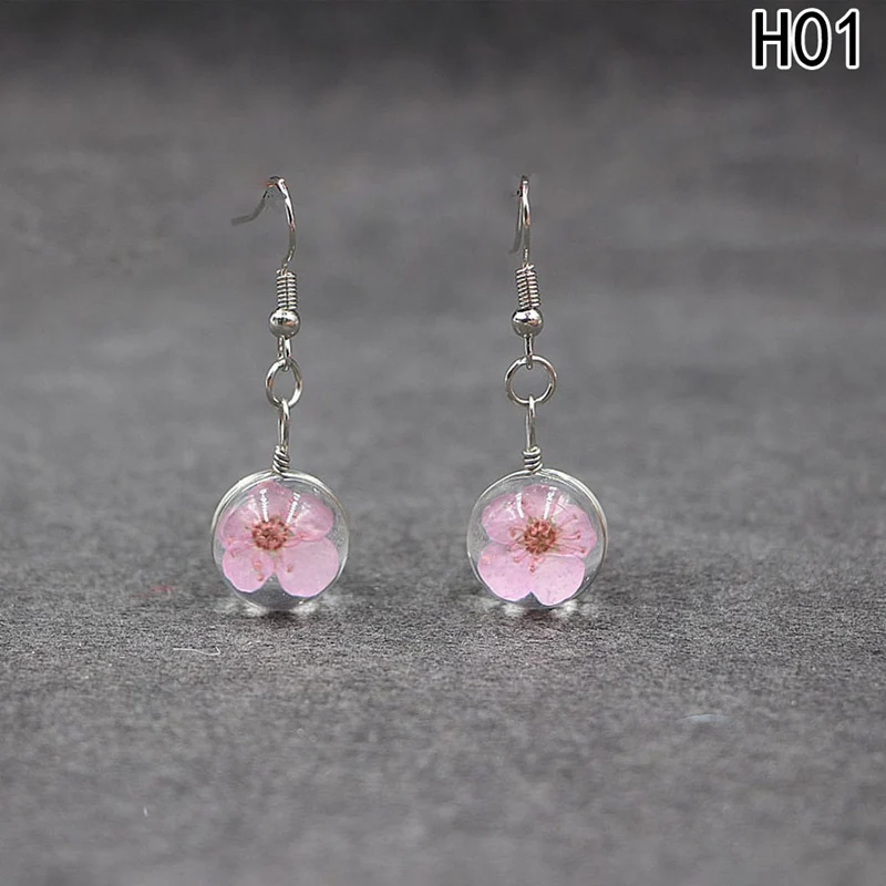

Creative Plant Dry Real Earring Woman Jewelry Fashion Drop Earring Glass Ball Pressed Flower Dangle Earring