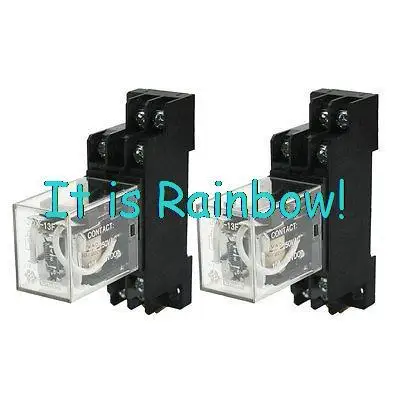 

Free Shipping 2 Pcs DPDT 8Pins 10A Electromagnetic Relay AC220V Coil w 35mm DIN Rail Socket