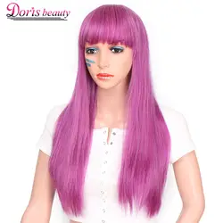 Doris beauty прямой фиолетовый парик синтетические волосы натуральный длинный для женщин с челкой термостойкий парик