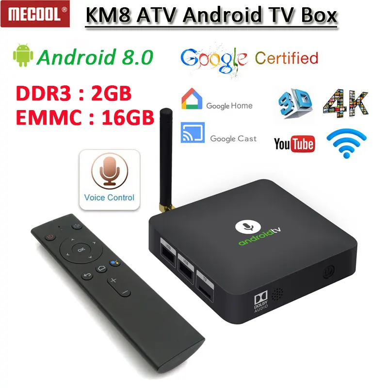 

Android box MECOOL KM8 ATV 2GB 16GB Android 8.0 Support IPTV HD2.0 H.265 2.4Gwifi 4K Google Play Youtube 2G 16G KM8 ATV x96 h96