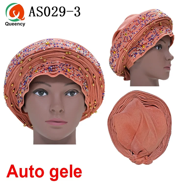 Aso Ebi Queency Африканский Авто геле уже связаны Aso OKE Headtie 1 шт./упак. доступны 24 цвета DHL AS029 - Color: peach