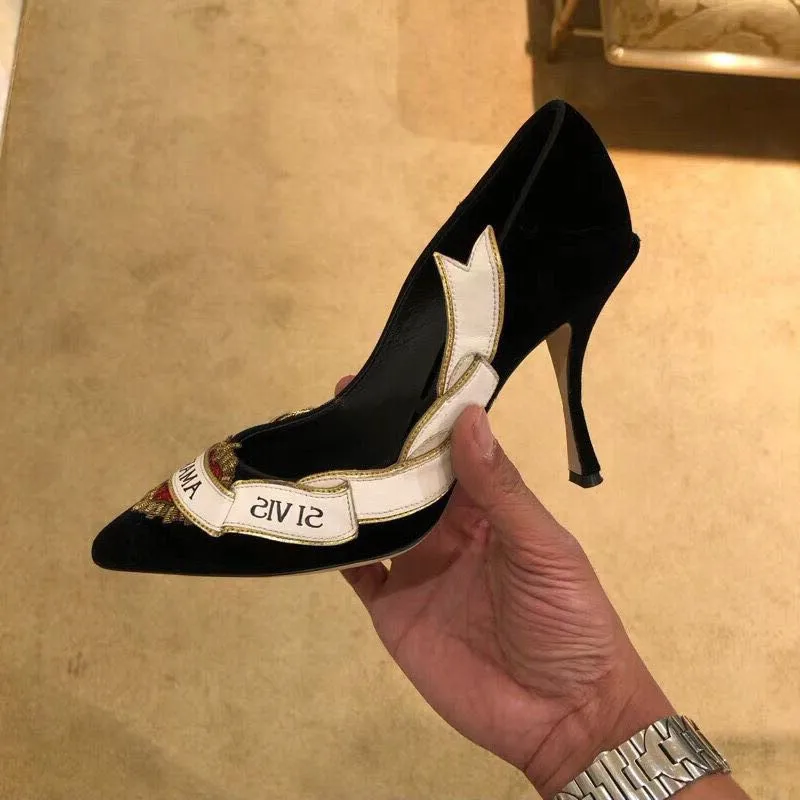

Black Suede Women Pointed Toe Pumps Fashion Thin High Heels Formal Dress Party Shoes Mixed White Ladies Work Pumps Sapato Femmes
