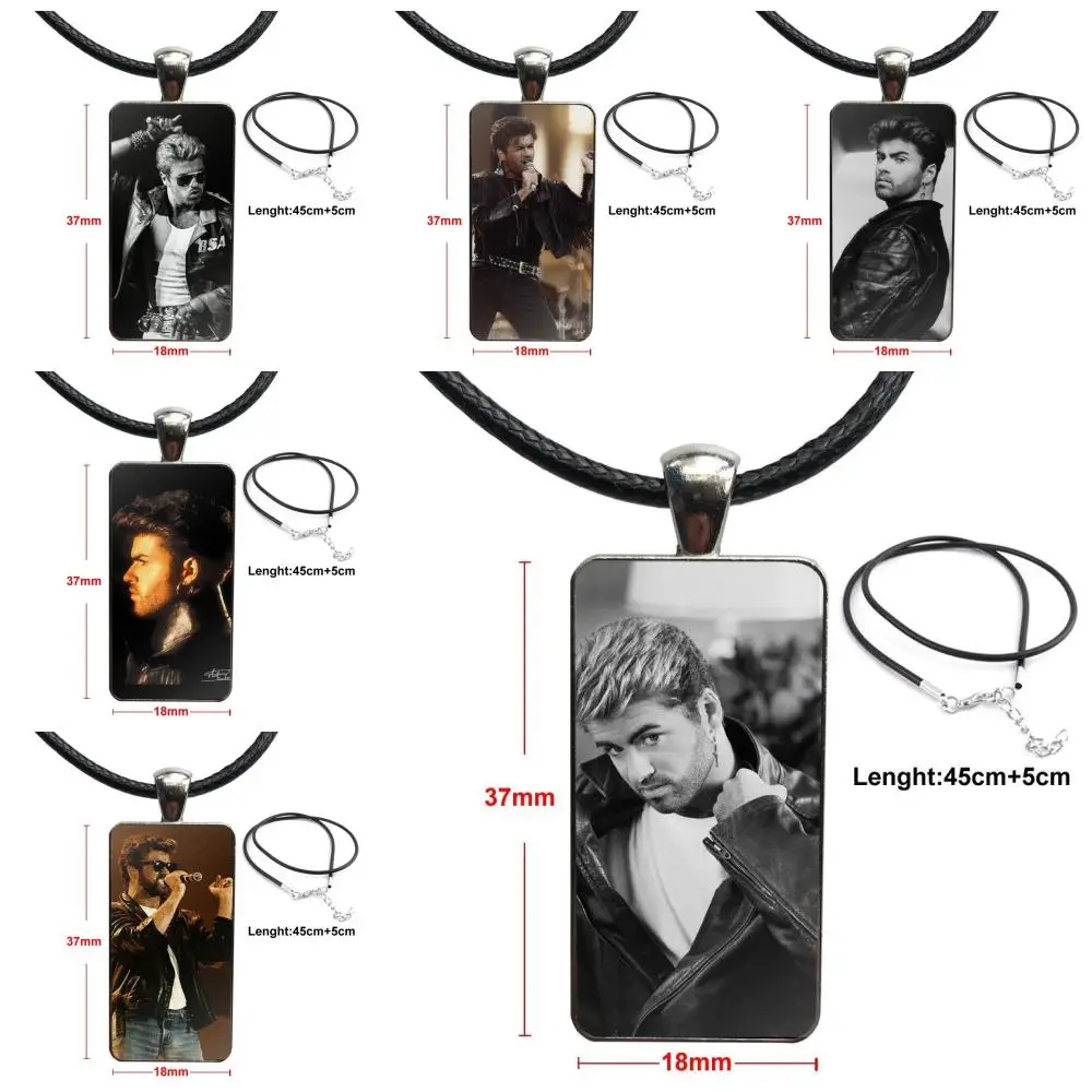 

For Men Women Gift Design Fashion Vintage Glass Women Rectangle Necklace Pendants George Michael Handsome Singer