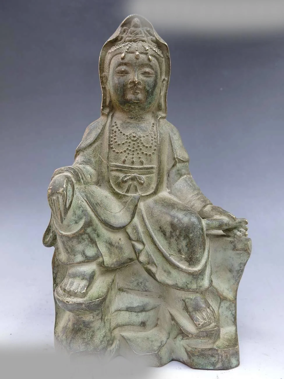 

DS 9" China old bronze carved beautiful buddhism Kwan-yin buddha sculpture Statue