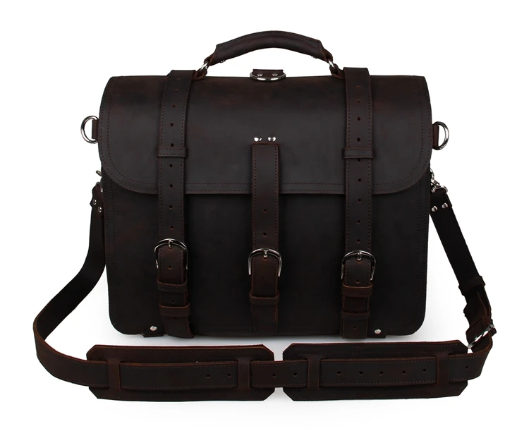 

Free Shipping Crazy Horse Leather Men's Backpacks Tote Dark Brown Travel Bags #7072R-2