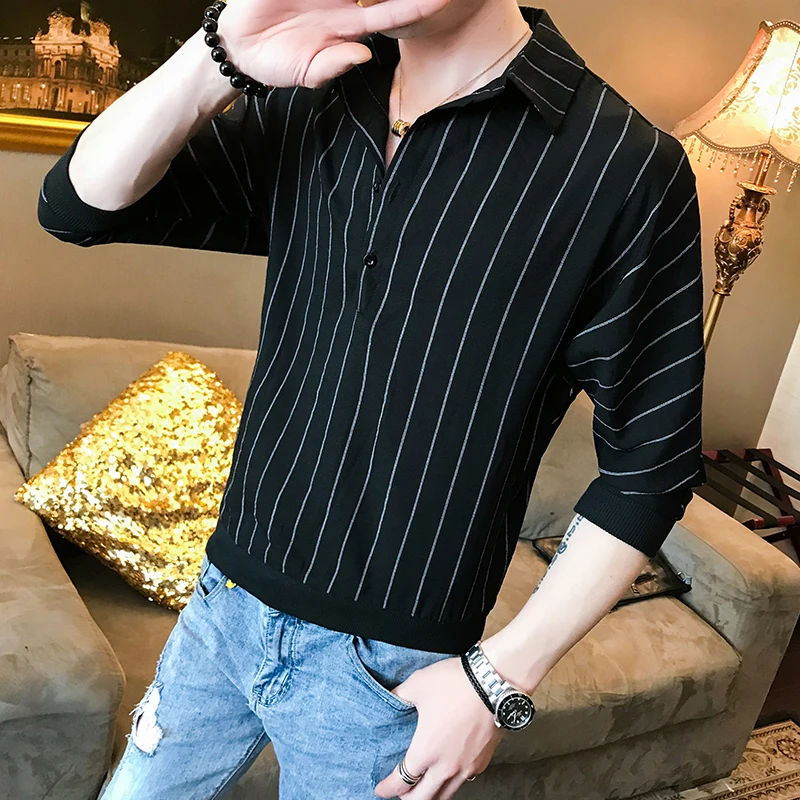 

New Black and White T-shirt Tide Male Fashion Personality Bat Sleeve Shirt Casual Mens Half-sleeved Shirt Size M-2XL