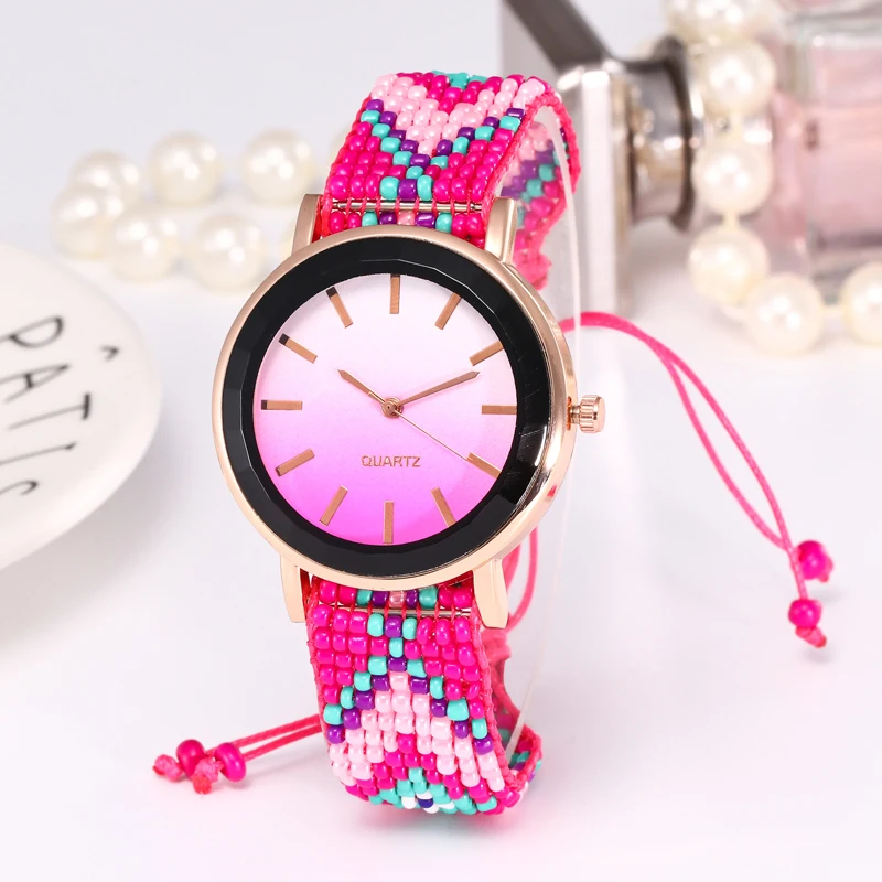 

Fashion Handmade Braided Gradient Bracelet Watch Ladies Bead Rope Watch Quarzt Watches Clocks relogio feminino erkek kol saati