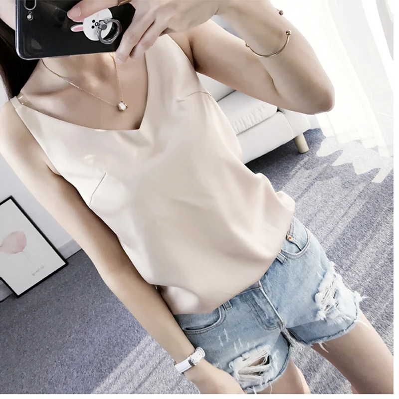 Женский сатиновый Топ без рукавов с треугольным вырезом|cami bralettes|v neck camisolescamisole tops