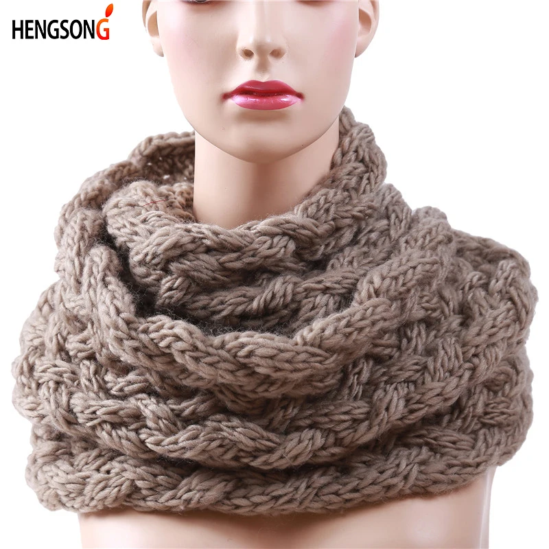 

2017 Winter Cable Ring Scarf Women Knitting Infinity Scarves Knitted Warm Neck Circle Scarf bufandas cuellos Hot Sale KH988544