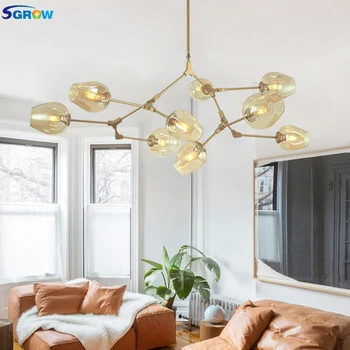 

SGROW Magic Bean Glass Lampshade Pendant Lights DNA Structure Design Branch Lamp for Dining Room Bedroom Living Room Art Lampara
