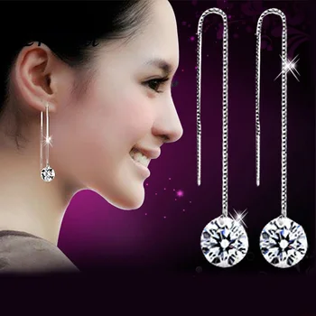 

ZRHUA 925 Sterling Silver Long Zirconia Water Tassel Earrings For Women Girls Christmas Gift Hot Fashion Sterling-Silver-Jewelry