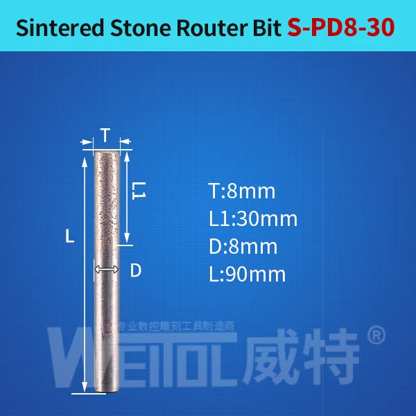 Weitol плоское дно шариковый нос Камень Гравировка Биты спеченные Инструменты для резьбы по камню алмазные фрезы фрезерный станок с ЧПУ Инструмент Бит - Длина режущей кромки: S-PD8-30