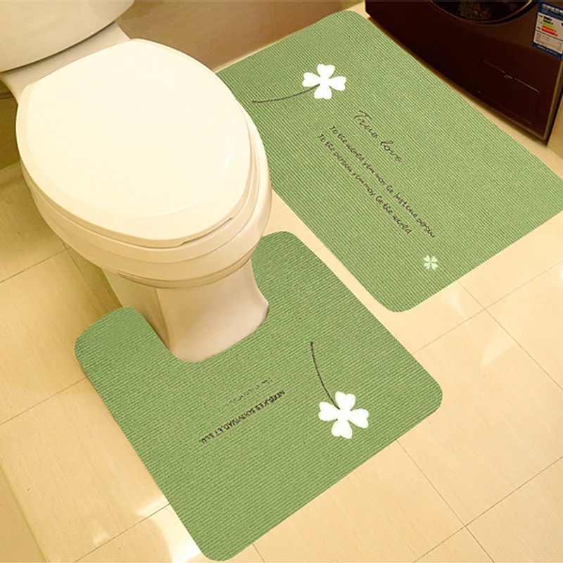 

2pcs Clover Pattern U-shaped Toilet Floor Carpet Self-adhesive Luminous Bath Mats Rug Set Non-slip Bathroom Shower Pad Doormats