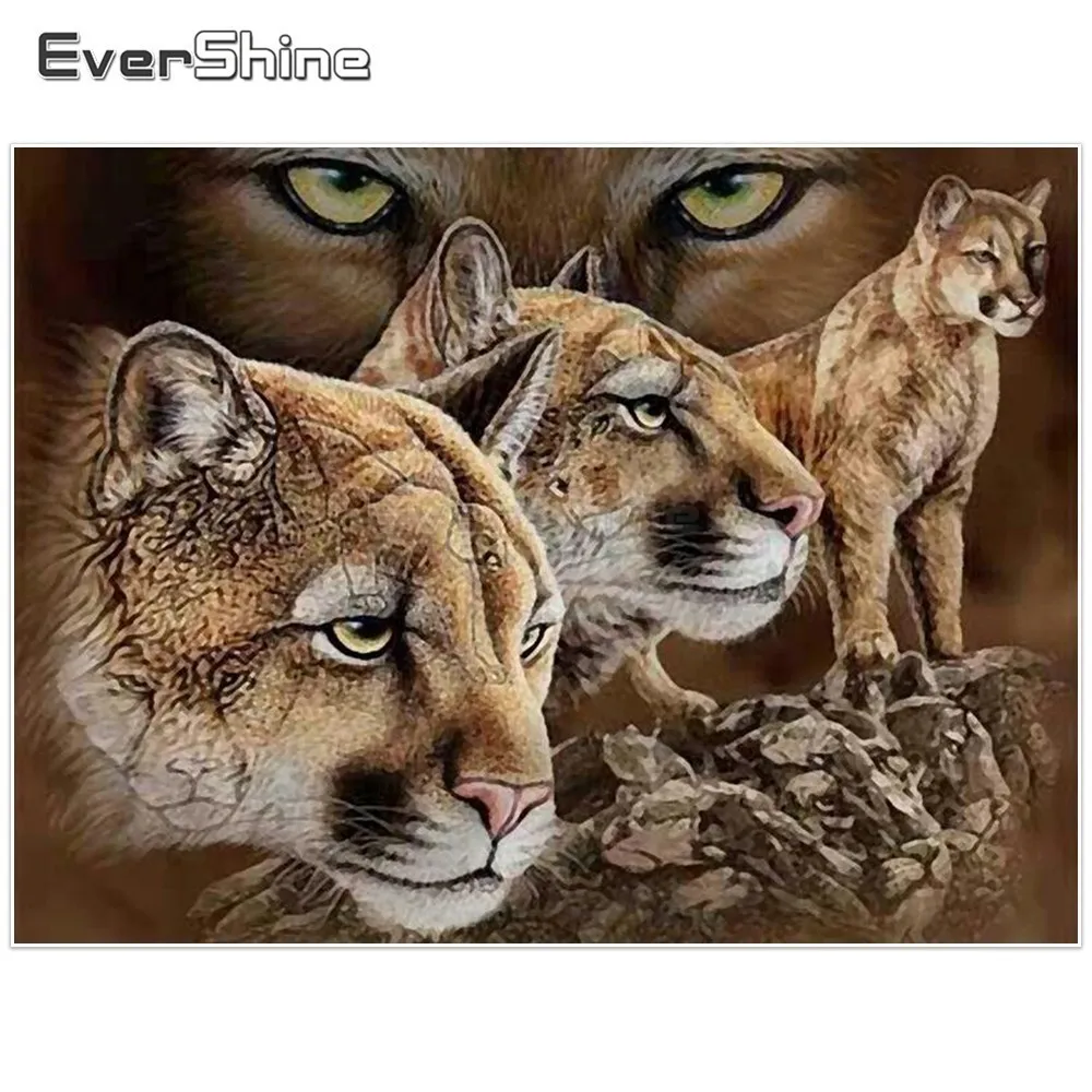 

EverShine Diamond Mosaic Animals Cross Stitch 5D DIY Diamond Painting Full Square Diamond Embroidery Cheetah Home Decoration