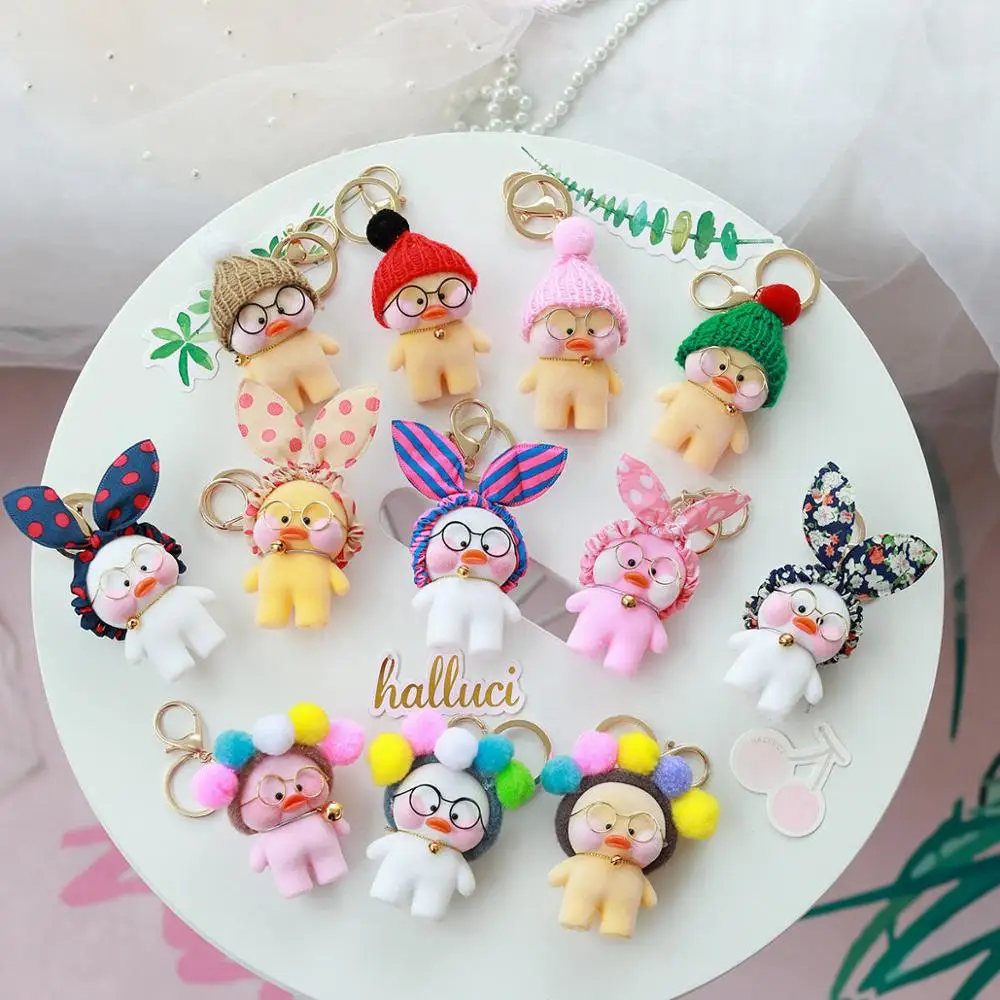 Kawaii-LaLafanfan-Cafe-Duck-Pendant-Keychain-Cartoon-Cute-Duck-Car-Decor-Animal-Dolls-Girl-Toys-Birthday