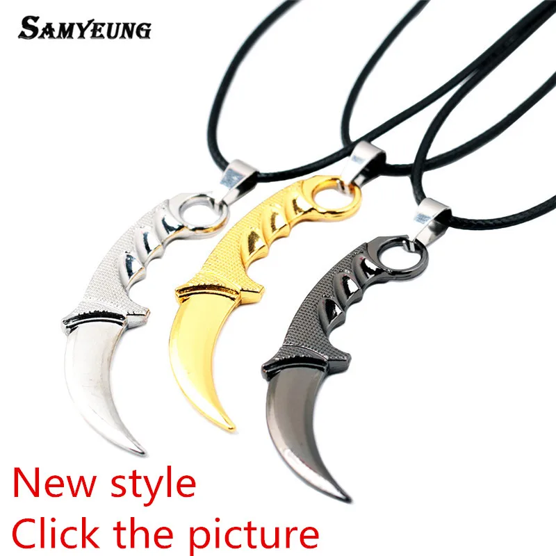 CSGO Leather Chain Necklace for Male Karambit M9 Best Friends CS GO Necklace Titanium Bayonet Dagger Claw Man Jewelry 6.5CM Gift