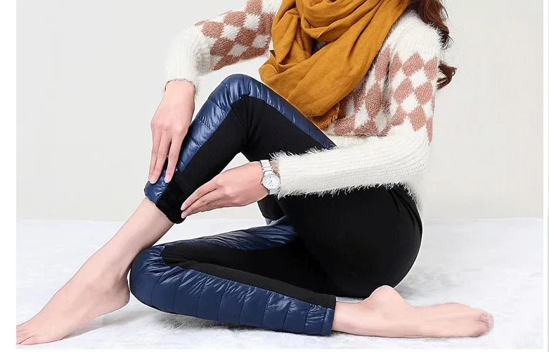 Теплые зимние брюки-карандаш для беременных женщин с утиным пухом, эластичные плотные брюки для беременных