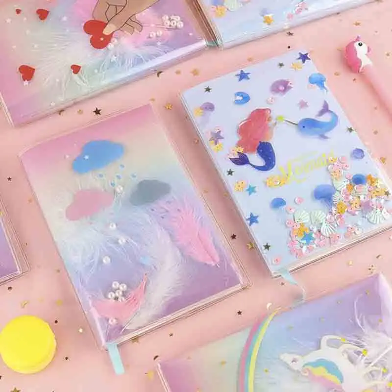 1 шт. Kawaii Русалка перо блестки мультфильм DIY Мягкая обложка мини блокнот дневник карманный блокнот студенческий детский подарок