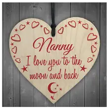 Няня люблю тебя на Луну и обратно деревянные висячие сердце табличка милый любовь подарок