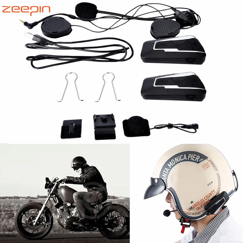 

Zeepin T9S 2PCS Motorcycle Helmet Headset Bluetooth Intercom 1200m Waterproof Windproof 2 Riders with FM Radio Voice Sharing