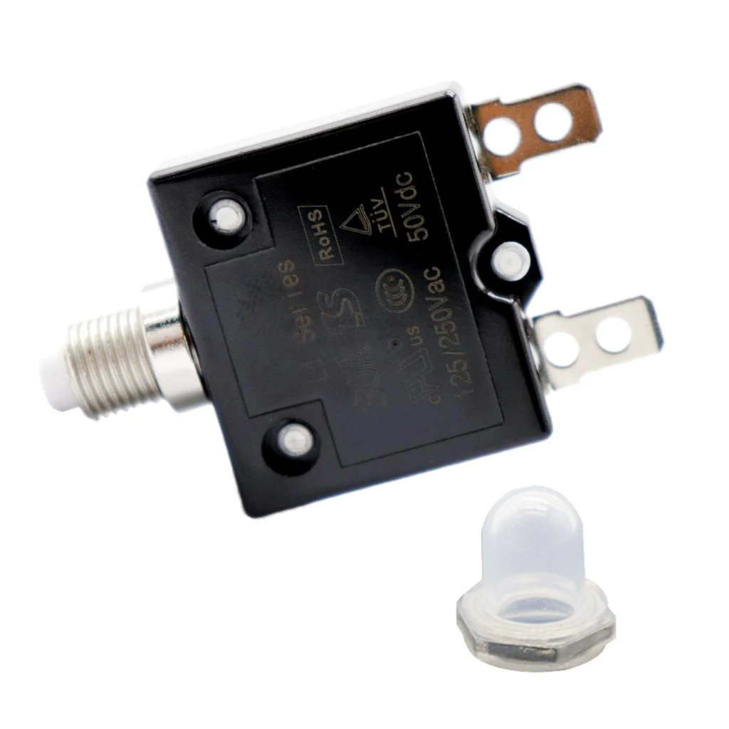 

30A 50V DC Black Circuit Breaker Overload Protector Waterproof Cap Manual Reset Push Button Switch Fuse Resettable AC 125/250V