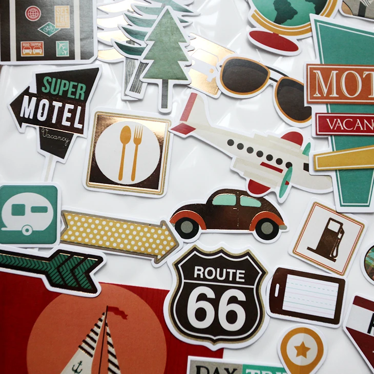 KSCRAFT 65pcs Travel Paper Stickers for Scrapbooking Happy Planner/Card Making/Journaling Project
