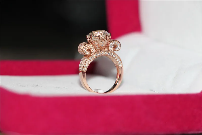 Fancy& Sparking 3Ct 9 мм Круглый Муассанит кольцо из стерлингового серебра 925 пробы женское кольцо из розового золота цвет Charles& Colvard гарантия