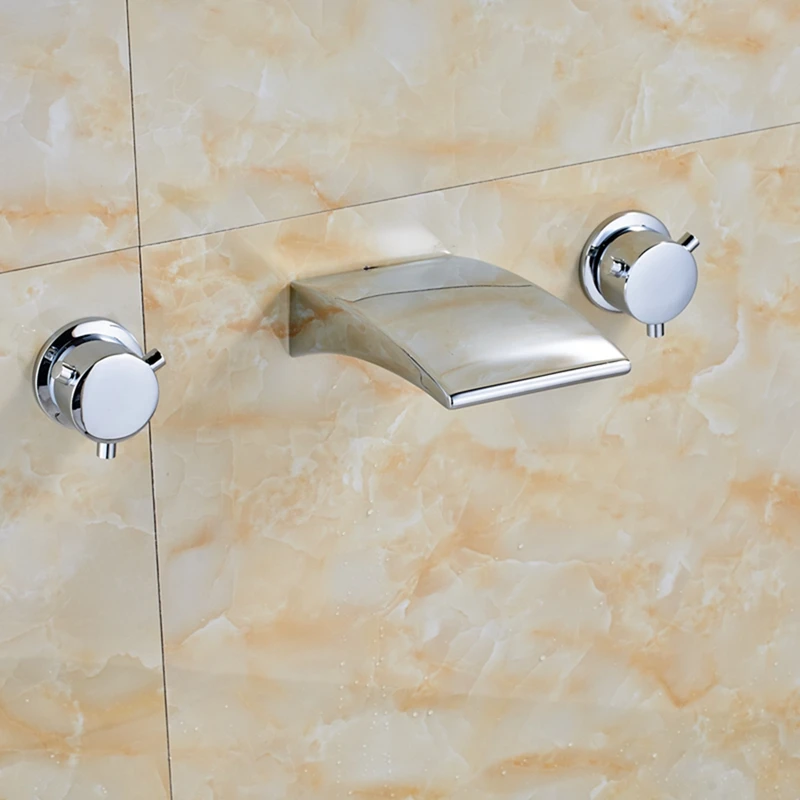 Chrome Modern Design Bathroom Faucet Wall Mount Dual ...