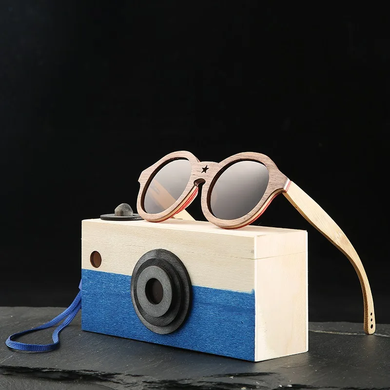 

Kids Round Wood Sunglasses Polarized lens Boys Girls Bamboo Sun glasses With Case UV400