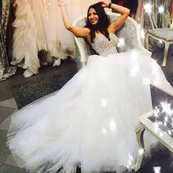 Vestido De Novia роскошное бальное платье из бисера Свадебные платья Милая суд Поезд без рукавов Свадебные платья Robe De mariée