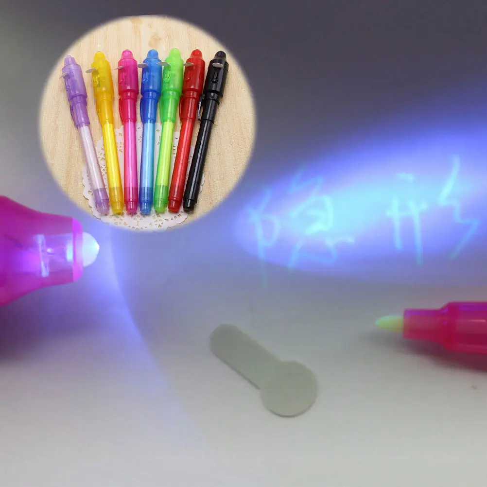

Children Invisible Ink Pen UV Black Light Combo 2 in 1 Magic Invisible Ink Pen Security Mark School Office Drawing Toy Supplies