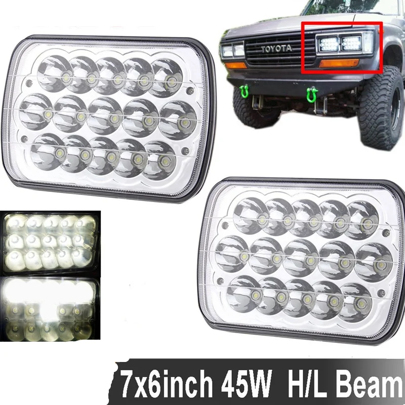 7X6 LED Headlights Sealed Beam Square Headlamps For Toyota Pickup Truck 2Pcs