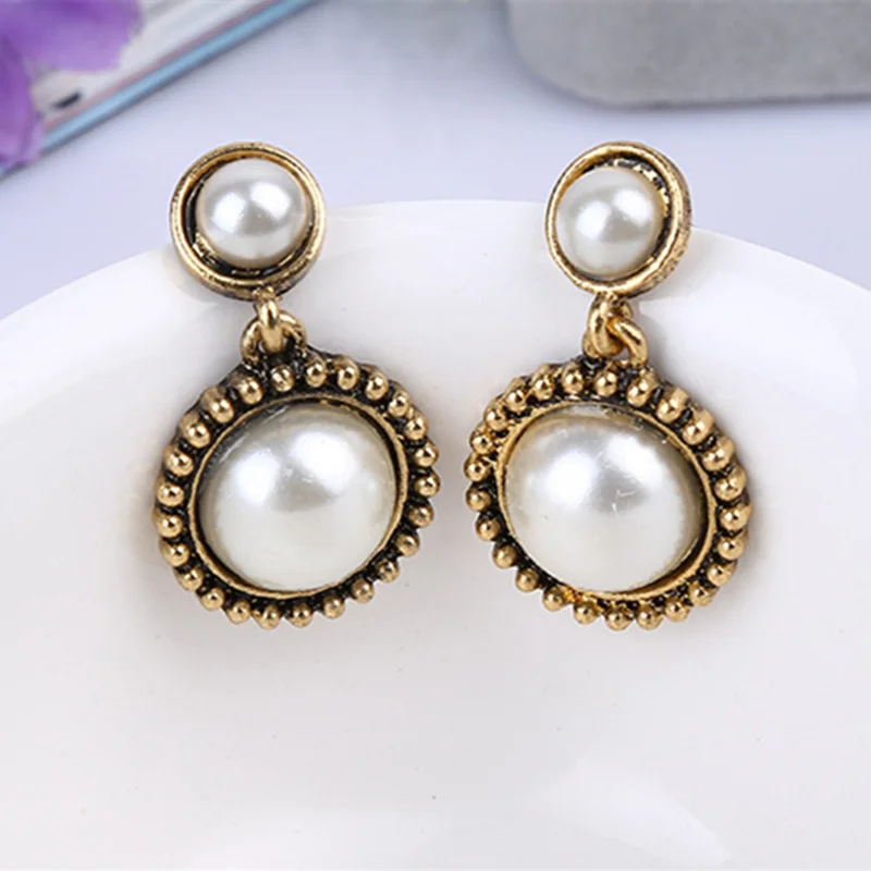 Ancient  Royal Style Flower Simulated Pearls Earrings Factory Wholesale (8)