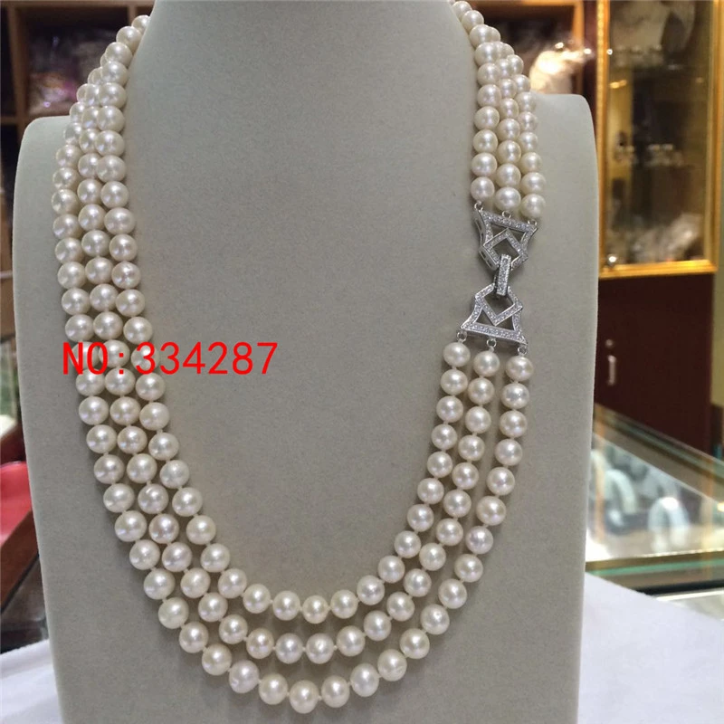 Natural 7-8mm Freshwater White Baroque Pearl Beads Necklace 18" AAA 