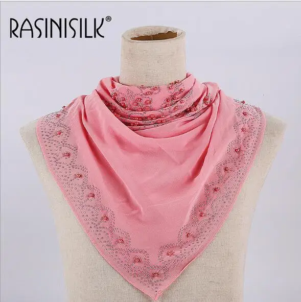 90*90 см, высококачественный шифоновый хиджаб, роскошные стразы, жемчужный мусульманский квадратный шарф с жемчугом, Женская шаль, накидка, обычный платок, 1 шт - Цвет: C9 rubber pink