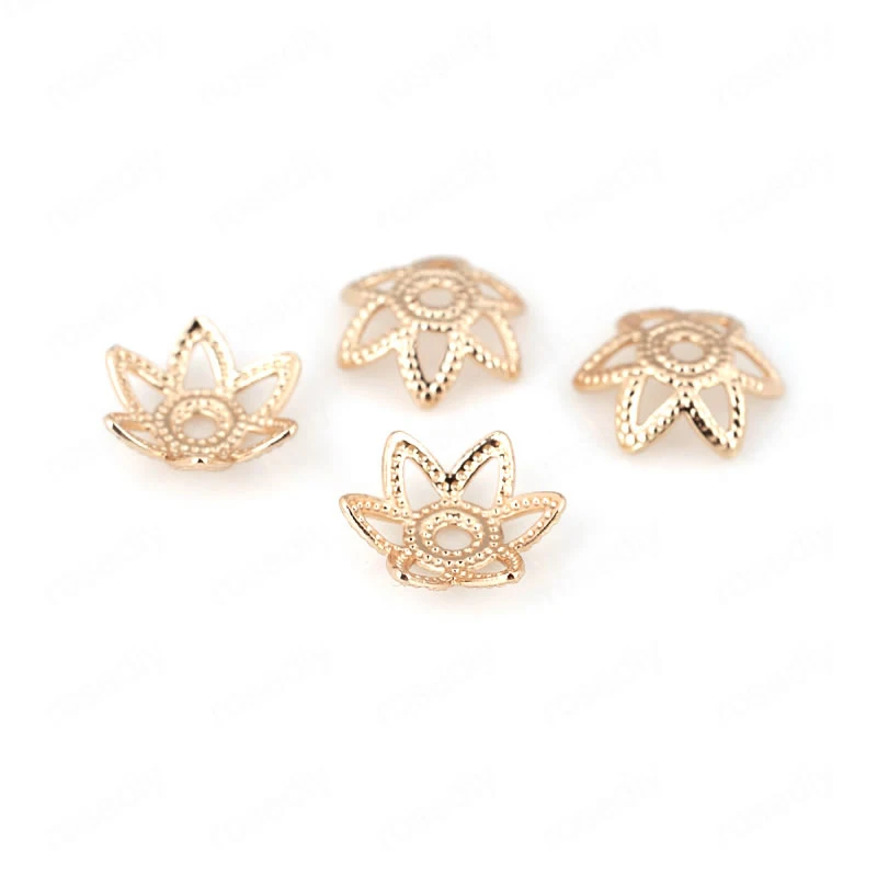 

10PCS 8MM 24K Champagne Gold Color Plated Brass Flower Beads Caps High Quality Diy Jewelry Accessories