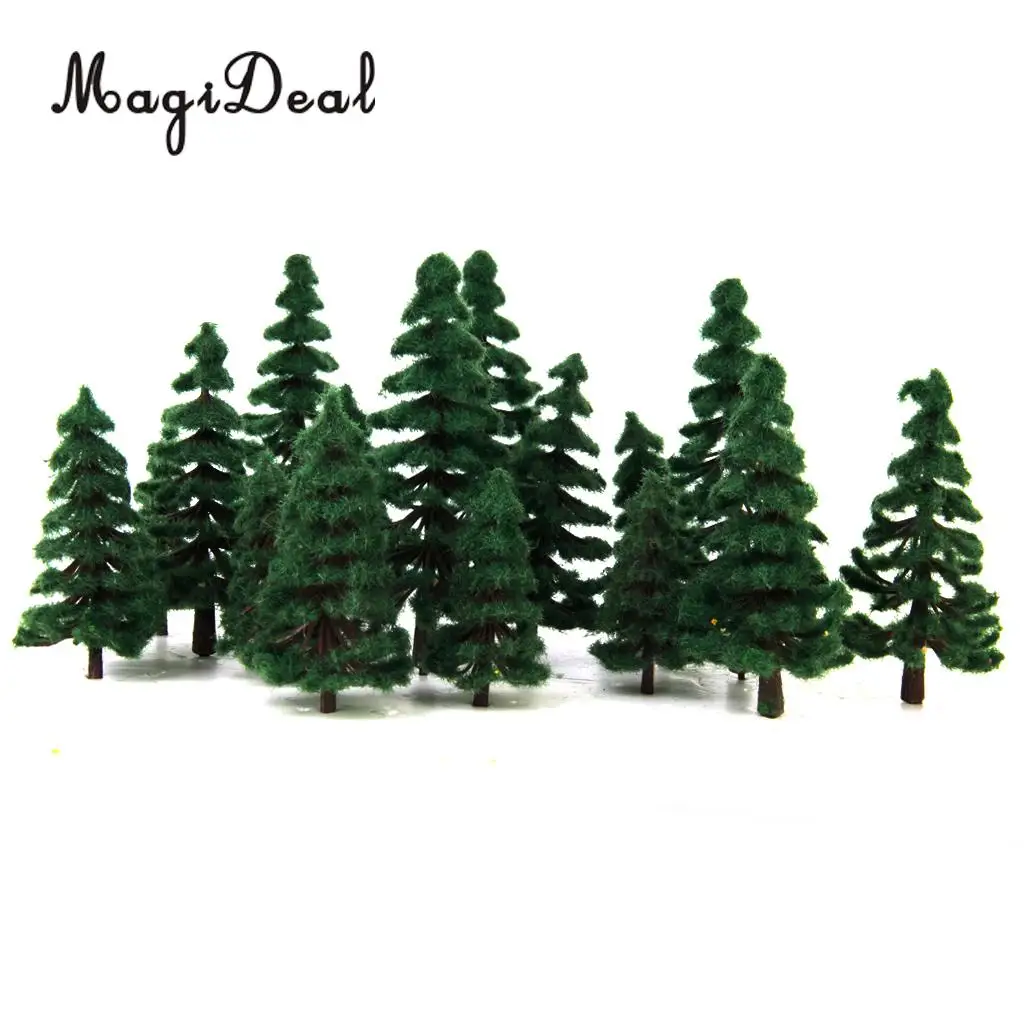 16Pcs Plastic Model Railway Railroad Forest Street Diorama Scenery Building Layout Green PIne Tree HO OO N Scale