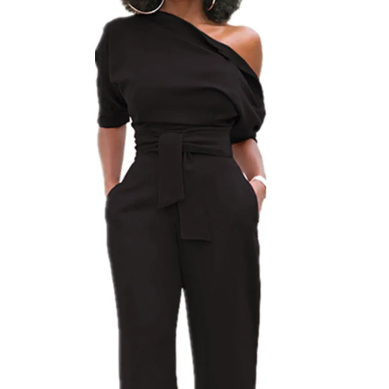 2017 Jumpsuit Sexy Summer Overalls Half Sleeve Off Shouuld Solid Rompers Womens Jumpsuits Bodycon Elegant Bodysuit