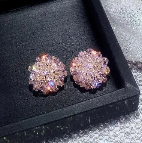 FYUAN, геометрические круглые серьги-гвоздики для женщин, девушек, Bijoux, изысканные розовые, черные, белые цветочные серьги с кристаллами, массивные ювелирные изделия - Окраска металла: pink