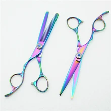 2 шт. левосторонние 6 ''индивидуальные логотипы красочные профессиональные человеческие волосы Парикмахерские ножницы резка ножницы+ истончение C8002