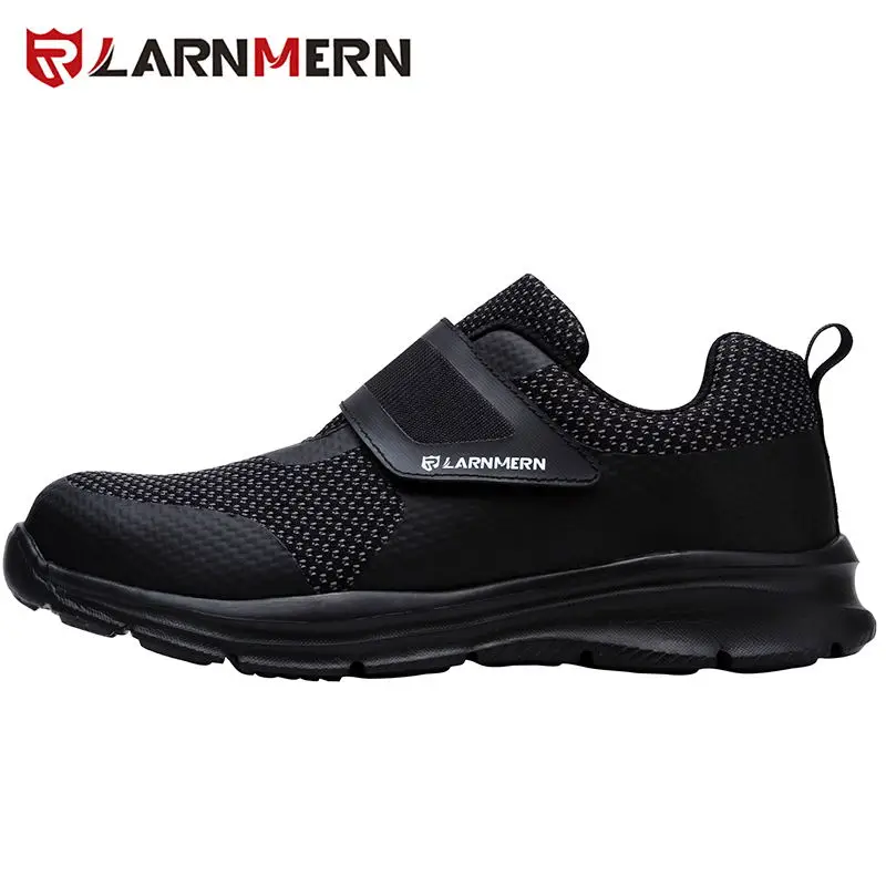 LARNMERN/Мужская защитная обувь со стальным носком; защитная обувь; легкие противоударные рабочие кроссовки с 3D эффектом; обувь для мужчин - Цвет: Black
