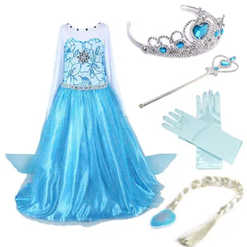 

Princess Girls Dresses with Accessories Ice Queen Snow Flake Children Cosplay Costume with Long Train Halloween Girls Dress
